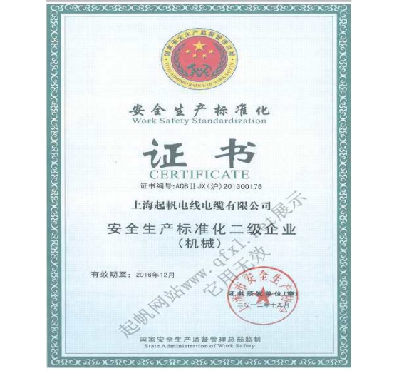 上海起帆電纜·安全生產標準化二級企業