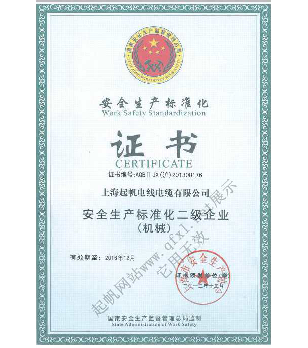 上海起帆電纜·安全生產標準化二級企業(yè)